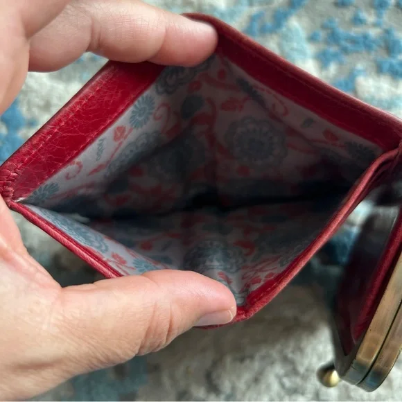 Vintage Red Hobo Leather kiss clasp wallet & card holder - Picture 4 of 8